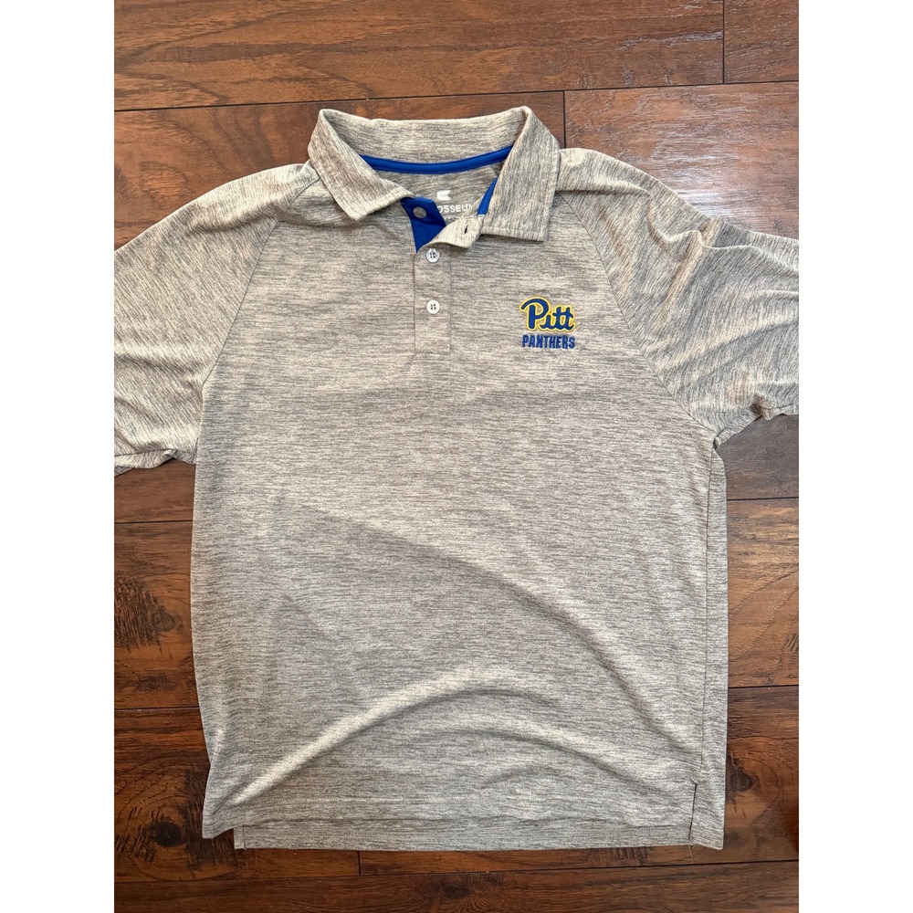 Colosseum Pitt Panthers Mens Polo Shirt Grey Heathered Short Sleeve Size M